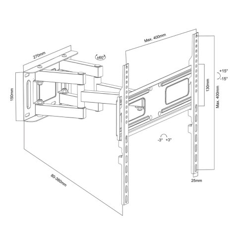 UCHWYT DO TV MACLEAN, MAx VESA 400x400, 32-75", 50KG, REG.KĄTA W PIONIE I POZIOMIE, PROFIL 80-380MM, CZARNY, MC-788 UCHWYT DO TV MACLEAN, MAx VESA 400x400, 32-75", 50KG, REG.KĄTA W PIONIE I POZIOMIE, PROFIL 80-380MM, CZARNY, MC-788