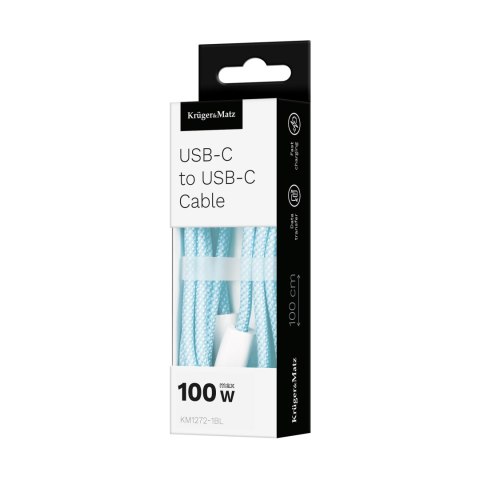 KABEL USB TY PU C - USB TY PU C 100 W 1 M NIEBIESKI KRUGER&MATZ BASIC KABEL USB TY PU C - USB TY PU C 100 W 1 M NIEBIESKI KRUGER&MATZ BASIC
