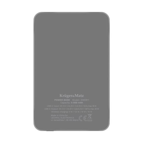 POWERBANK INDUKCYJNY KRUGER&MATZ 5000 MAH MAG SAFE SZARY POWERBANK INDUKCYJNY KRUGER&MATZ 5000 MAH MAG SAFE SZARY