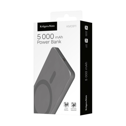 POWERBANK INDUKCYJNY KRUGER&MATZ 5000 MAH MAG SAFE SZARY POWERBANK INDUKCYJNY KRUGER&MATZ 5000 MAH MAG SAFE SZARY