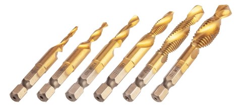 ZESTAW WIERTEŁ GWINTUJĄCYCH HSS TIN, M3 - M10, HEx, 6 SZT. ZESTAW WIERTEŁ GWINTUJĄCYCH HSS TIN, M3 - M10, HEx, 6 SZT.
