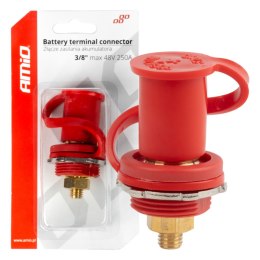 Złącze zasilania akumulaTora czerwone plus z zaślepką 3/8 m10 12V 24V 48V 250a amio-03814