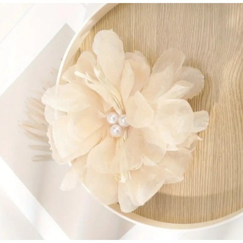 DUŻA KOKARDA TIULOWA Z PEREŁKAMI, SPINKA DO WŁOSÓW, KLAMRA SP323B