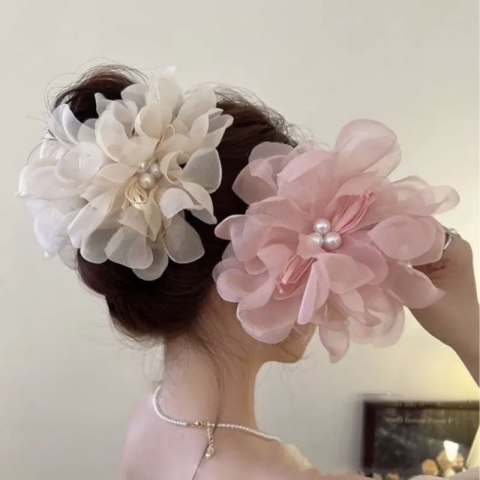 DUŻA KOKARDA TIULOWA Z PEREŁKAMI, SPINKA DO WŁOSÓW, KLAMRA SP323CZ DUŻA KOKARDA TIULOWA Z PEREŁKAMI, SPINKA DO WŁOSÓW, KLAMRA SP323CZ