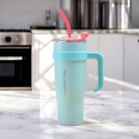 DUŻY I POJEMNY KUBEK TERMICZNY Z UCHWYTEM I RURKĄ, PRZENOŚNY 1,2L BD23TUR