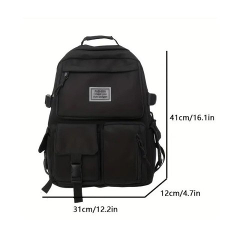 PLECAK SPORTOWY SZKOLNY UNIWERSALNY KIESZONKI CZARNY PL164CZ