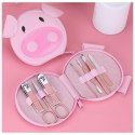 ZESTAW AKCESORIÓW DO MANICURE W ETUI RÓŻOWA ŚWINKA 7W1 AK07