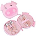 ZESTAW AKCESORIÓW DO MANICURE W ETUI RÓŻOWA ŚWINKA 7W1 AK07