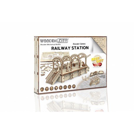 Drewniane puzzle mechaniczne 3d wooden.city - stacja kolejowa Drewniane puzzle mechaniczne 3d wooden.city - stacja kolejowa