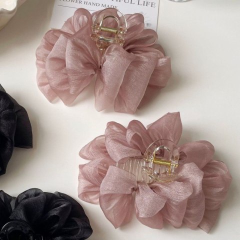 DUŻA KOKARDA TIULOWA, SPINKA DO WŁOSÓW, KLAMRA CZARNA XL 15X8CM CM SP334R