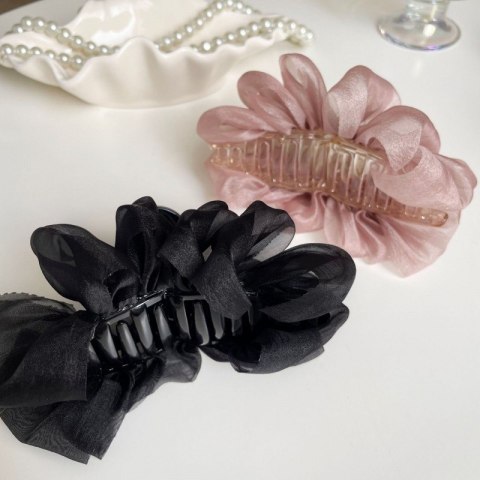 DUŻA KOKARDA TIULOWA, SPINKA DO WŁOSÓW, KLAMRA CZARNA XL 15X8CM CM SP334R