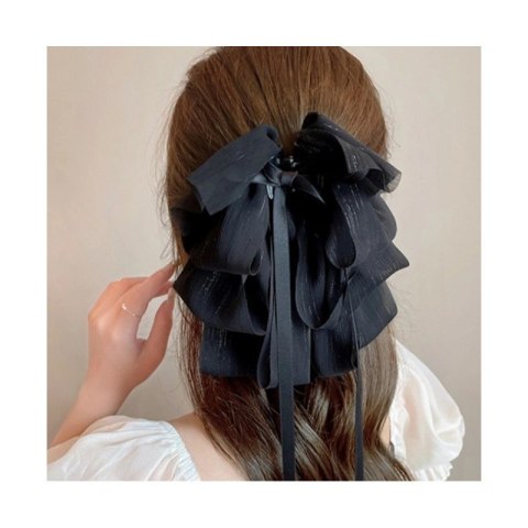 DUŻA WARSTWOWA KOKARDA TIULOWA, SPINKA DO WŁOSÓW, KLAMRA CZARNA XL SP335