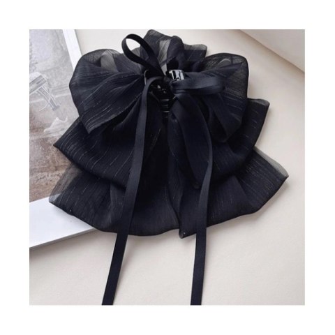 DUŻA WARSTWOWA KOKARDA TIULOWA, SPINKA DO WŁOSÓW, KLAMRA CZARNA XL SP335