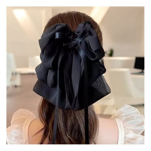 DUŻA WARSTWOWA KOKARDA TIULOWA, SPINKA DO WŁOSÓW, KLAMRA CZARNA XL SP335