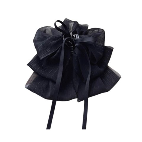 DUŻA WARSTWOWA KOKARDA TIULOWA, SPINKA DO WŁOSÓW, KLAMRA CZARNA XL SP335