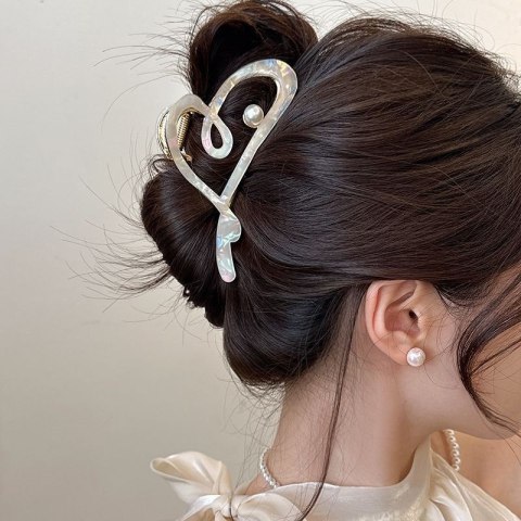 SPINKA DO WŁOSÓW, KLAMRA METALOWA MASA PERŁOWA BIAŁA XL 12X6CM SP342B