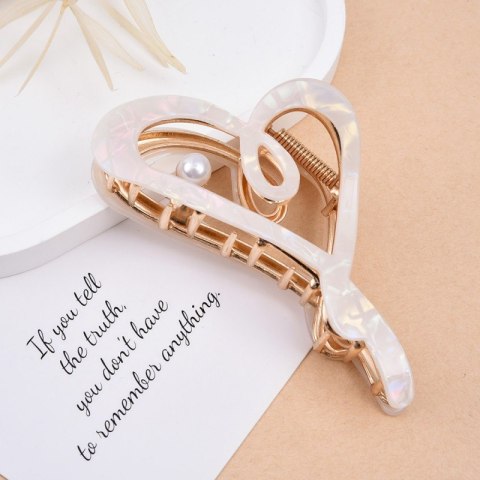 SPINKA DO WŁOSÓW, KLAMRA METALOWA MASA PERŁOWA BIAŁA XL 12X6CM SP342B