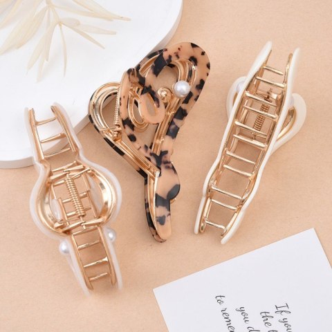 SPINKA DO WŁOSÓW, KLAMRA METALOWA MASA PERŁOWA BIAŁA XL 12X6CM SP342B