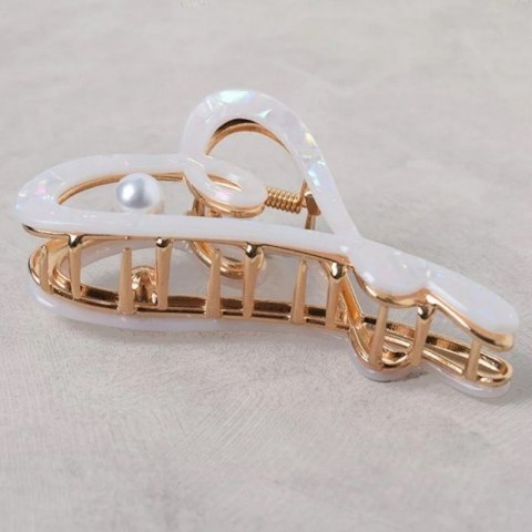 SPINKA DO WŁOSÓW, KLAMRA METALOWA MASA PERŁOWA BIAŁA XL 12X6CM SP342B