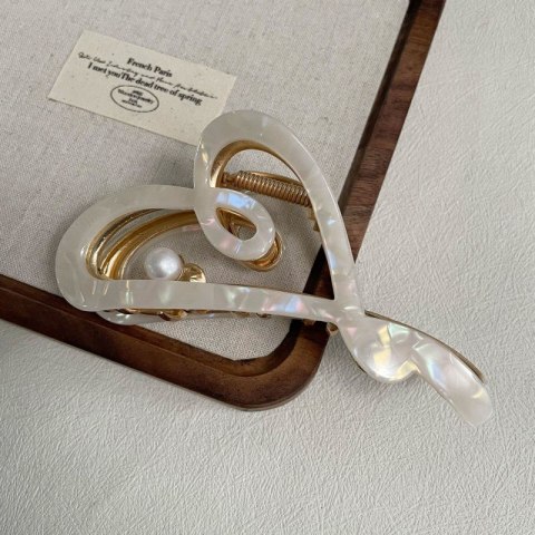 SPINKA DO WŁOSÓW, KLAMRA METALOWA MASA PERŁOWA BIAŁA XL 12X6CM SP342B