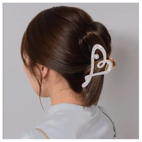 SPINKA DO WŁOSÓW, KLAMRA METALOWA MASA PERŁOWA BIAŁA XL 12X6CM SP342B