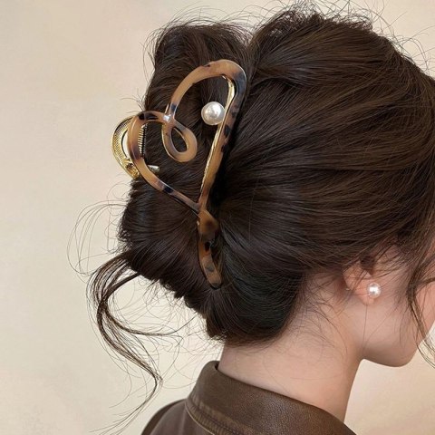 SPINKA DO WŁOSÓW, KLAMRA METALOWA MASA PERŁOWA PANTERKA XL 12X6CM SP342PAN