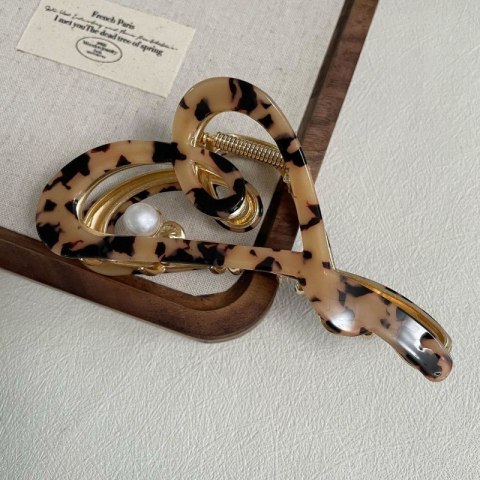 SPINKA DO WŁOSÓW, KLAMRA METALOWA MASA PERŁOWA PANTERKA XL 12X6CM SP342PAN