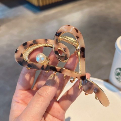 SPINKA DO WŁOSÓW, KLAMRA METALOWA MASA PERŁOWA PANTERKA XL 12X6CM SP342PAN