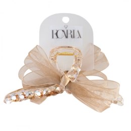 SPINKA KLAMRA DO WŁOSÓW Z SERDUSZKAMI I KOKARDĄ XL 11X5 CM KREMOWA SP343K