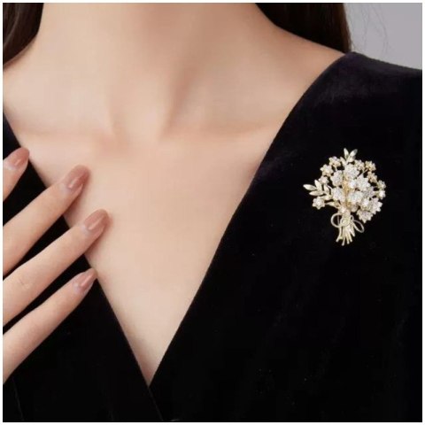 BROSZKA OZDOBNA ELEGANCKA Z CYRKONIAMI, BUKIET KWIATÓW BZ184