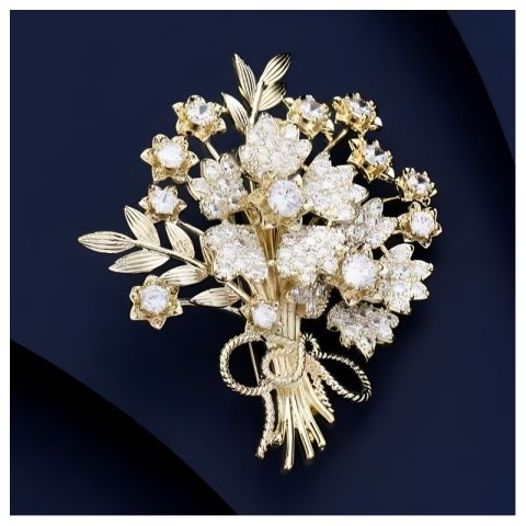 BROSZKA OZDOBNA ELEGANCKA Z CYRKONIAMI, BUKIET KWIATÓW BZ184