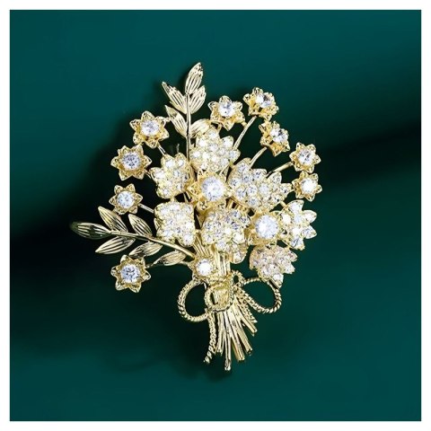 BROSZKA OZDOBNA ELEGANCKA Z CYRKONIAMI, BUKIET KWIATÓW BZ184