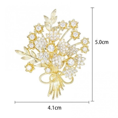 BROSZKA OZDOBNA ELEGANCKA Z CYRKONIAMI, BUKIET KWIATÓW BZ184