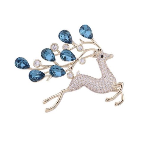 BROSZKA OZDOBNA ELEGANCKA Z NIEBIESKIMI KRYSZTAŁKAMI, CYRKONIAMI BZ180