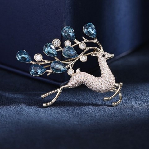 BROSZKA OZDOBNA ELEGANCKA Z NIEBIESKIMI KRYSZTAŁKAMI, CYRKONIAMI BZ180