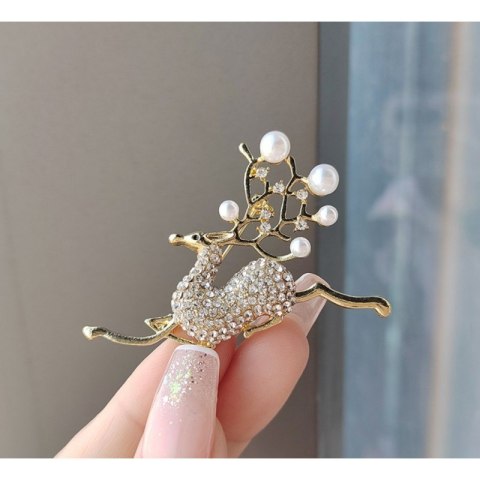 BROSZKA OZDOBNA KRYSZTAŁKI BIAŁY JELONEK BZ178