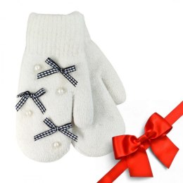 RĘKAWICZKI CUTE KOKARDKI I PEREŁKI KREMOWE REK102