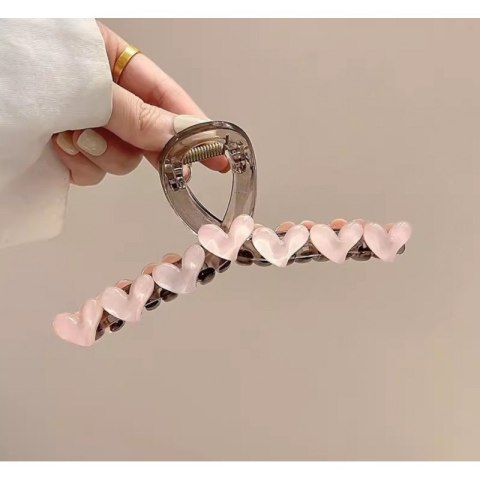 SPINKA KLAMRA DO WŁOSÓW Z SERDUSZKAMI XL 13X6 CM RÓŻOWA SP352R