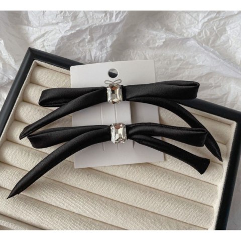 ZESTAW 2 SPINEK DO WŁOSÓW CZARNE KOKARDKI Z KRYSZTAŁKIEM XL 10 CM SP339