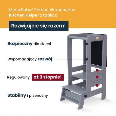Meowbaby® kitchen helper z tablicą, drewniany pomo Meowbaby® kitchen helper z tablicą, drewniany pomo