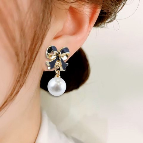 KOLCZYKI WISZĄCE, EFEKTOWNE PERŁOWE KULE Z KOKARDKAMI, K1690