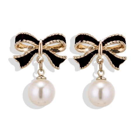 KOLCZYKI WISZĄCE, EFEKTOWNE PERŁOWE KULE Z KOKARDKAMI, K1690