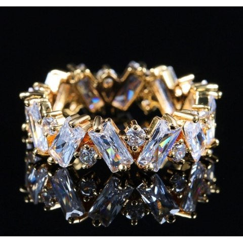 PIERŚCIONEK POZŁACANY STAL CHIRURGICZNA PLATEROWANA ZŁOTEM, CYRKONIE PST859B, ROZMIAR PIERŚCIONKÓW: US9 EU20