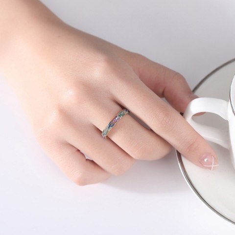 PIERŚCIONEK POZŁACANY STAL CHIRURGICZNA PLATEROWANA ZŁOTEM KOLOROWE CYRKONIE PST929, ROZMIAR PIERŚCIONKÓW: US8 EU17