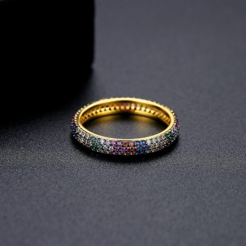 PIERŚCIONEK POZŁACANY STAL CHIRURGICZNA PLATEROWANA ZŁOTEM KOLOROWE CYRKONIE PST929, ROZMIAR PIERŚCIONKÓW: US8 EU17