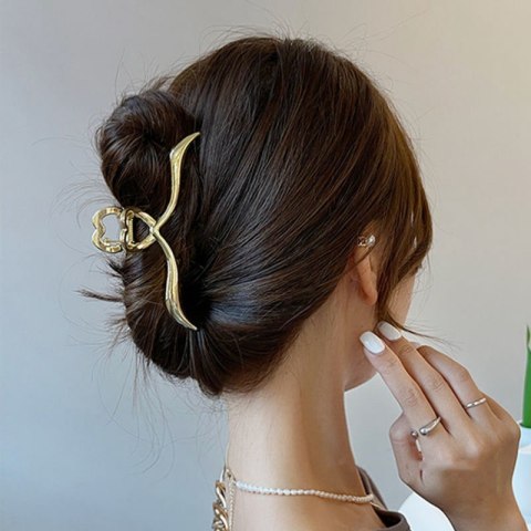 SPINKA DO WŁOSÓW KLAMRA ZŁOTA Z SERCEM, METALOWA MOCNA XL 11,5CM SP375