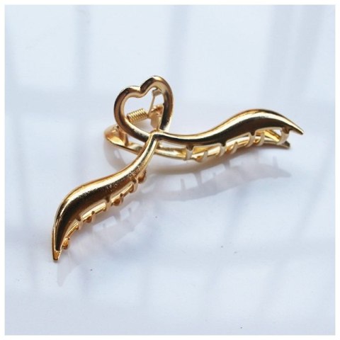 SPINKA DO WŁOSÓW KLAMRA ZŁOTA Z SERCEM, METALOWA MOCNA XL 11,5CM SP375