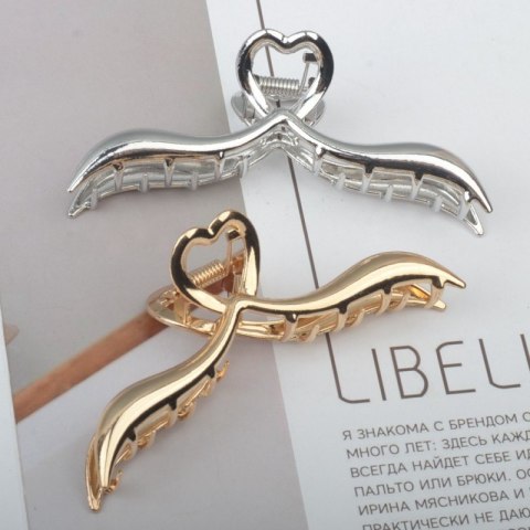 SPINKA DO WŁOSÓW KLAMRA ZŁOTA Z SERCEM, METALOWA MOCNA XL 11,5CM SP375