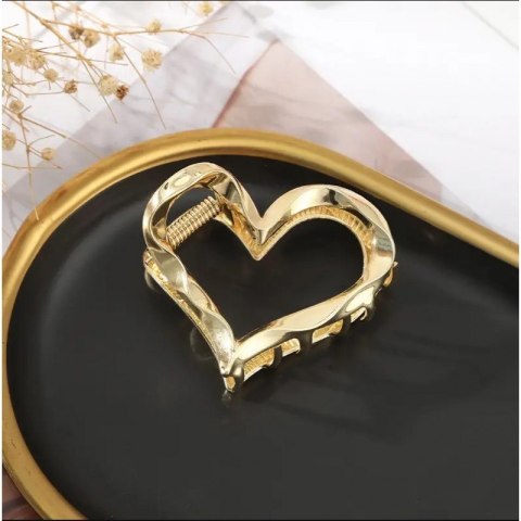 SPINKA DO WŁOSÓW KLAMRA ZŁOTE SERCE, METALOWA MOCNA XL 5,5CM SP374