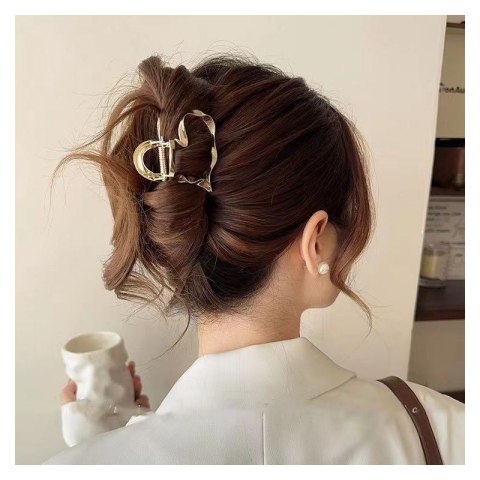 SPINKA DO WŁOSÓW KLAMRA ZŁOTE SERCE, METALOWA MOCNA XL 5,5CM SP374